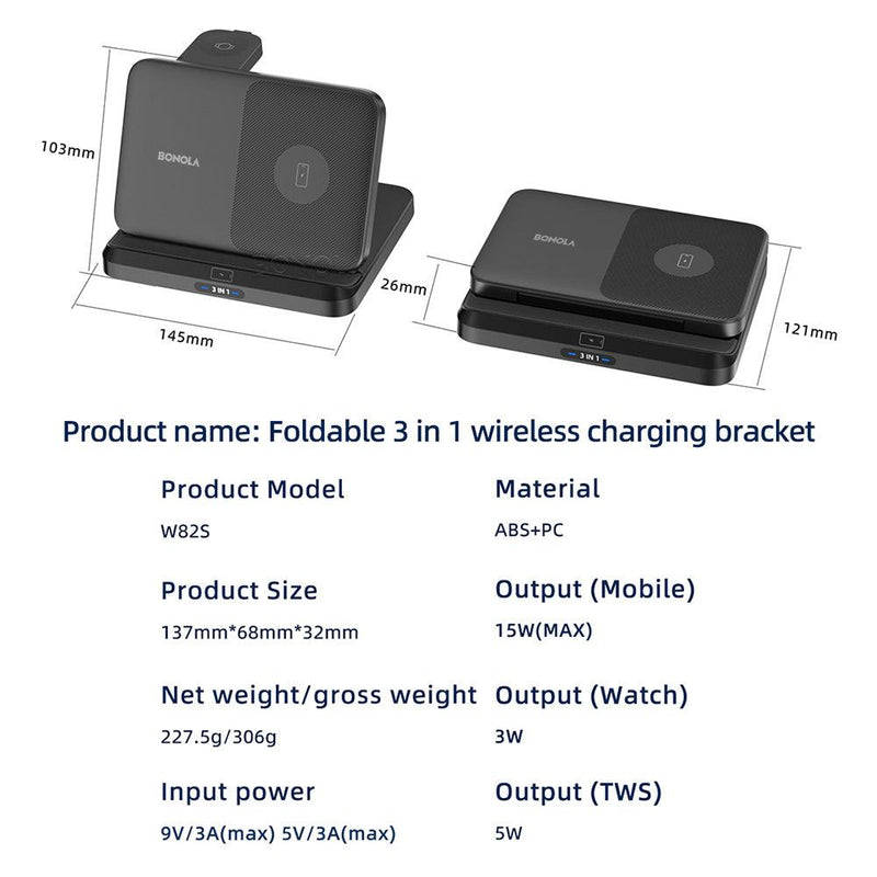 Bonola Foldable Wireless Charger 3 in 1 Station for Samsung Z Fold 3/Z Flip4 - Monumental House